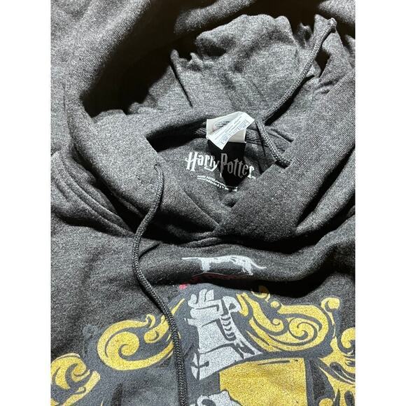 Harry Potter Grey Hufflepuff Pullover Hoodie. Sz. Medium.Drawstring.Fleece lined - Picture 5 of 7